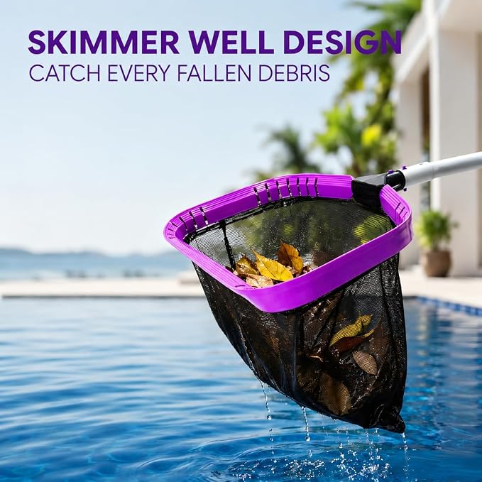 Professional Pool Skimmer Net, Heavy Duty Deep Fine Nylon Mesh Bag Leaf Skimmer with Aluminum Frame, Fast Debris Cleaning for Inground & Above Ground Pools and Ponds, No Pole (YDRS113)