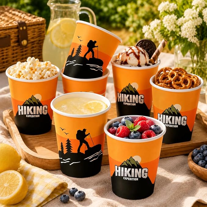 50Pcs Boxing Themed Party Paper Cups Disposable 9oz Paper Cups for for Sports Supplies Decorations Drinking for Birthday Party Favors (50, hiking)