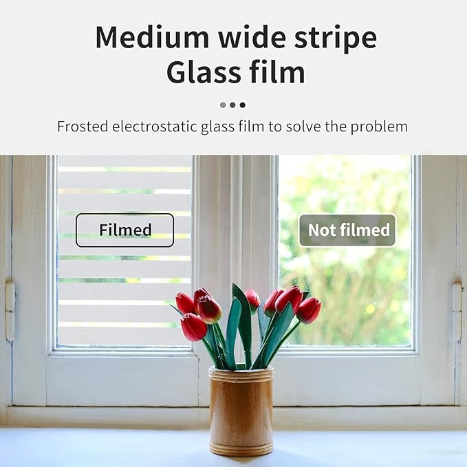 DERZGAO Window Privacy Film with Installation Tools, Static Cling, Anti UV, Heat Control, Ideal for Home Shower Office Glass Door (Stripes Pattern, 29.6X118.1Inch)