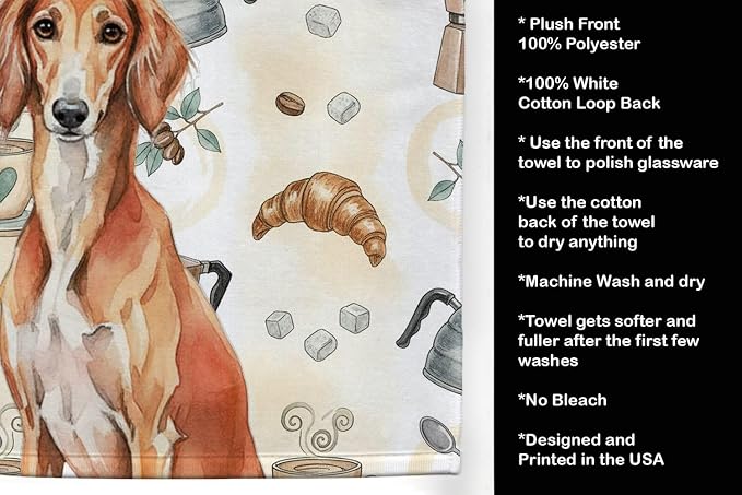Caroline's Treasures Red Saluki Coffee Bar Kitchen Towel Velour Plush Front and Cotton Loop Back Machine Washable