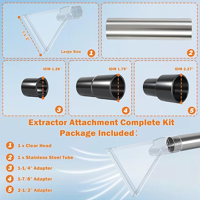 Shop Vac Extractor Attachment Kit – Fits All Shop Vacs Includes 2-1/2", 1-7/8" and 1-1/4" Adapter Large for Carpet Cleaning Auto Detailing Wet-Dry Vacuum Extractor Accessory (Large)
