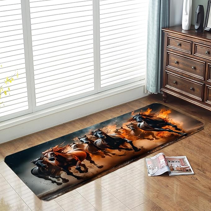 WODEJIA Non Slip Bath Rugs Sponge Foam for Bathroom,Flannel Mat Rug for Living Room, Absorbent MatS for Forlaundry Room and Kitchen,Galloping Steed Welcome Mat 59x24 Inches