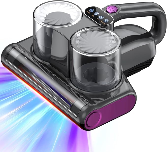 Mattress Vacuum Bed Vacuum Cleaner 16Kpa Suction 253.7nm UV-C Light, 140°F Heated Air, 30000 RPM Brushroll, Ultrasonic, HEPA Filter, Handheld Vacuums for Carpet/Sofa, 500W Corded, (Dark Gray)