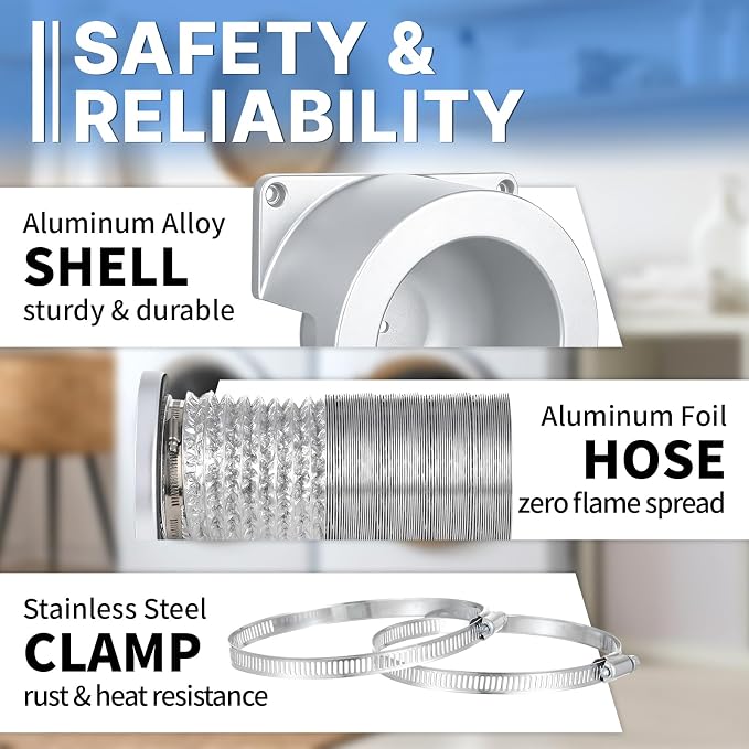 Magnetic Dryer Vent Connector Kit, DV90 Airtight Seal Coupling, 90-Degree Strong Magnet Quick Connection Self-Alignment Easy to Clean Included a 3.3 ft 4" Duct & 2 Clamps