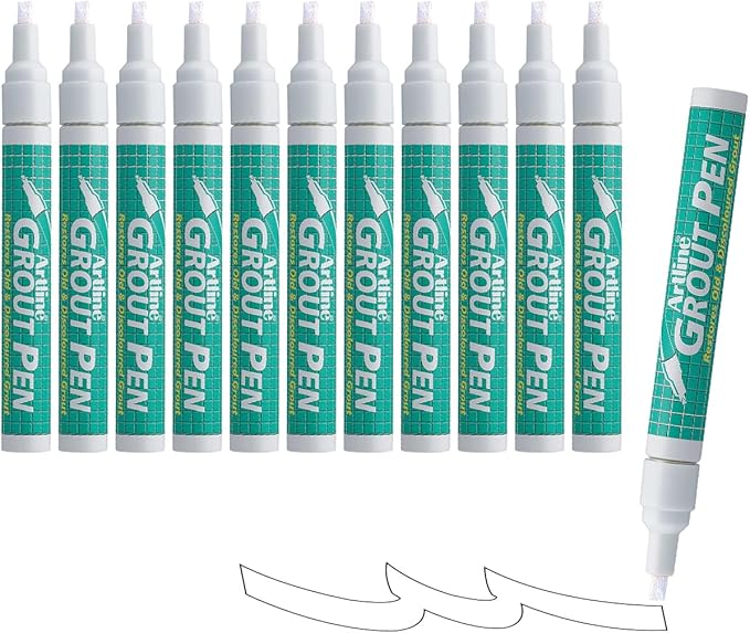 Artline 419 Grout Pen White | Restore Old Grout, Looks Like New | Instant-Drying | Waterproof | Pack of 12 | 2.0-4.0mm Chisel Tip | White