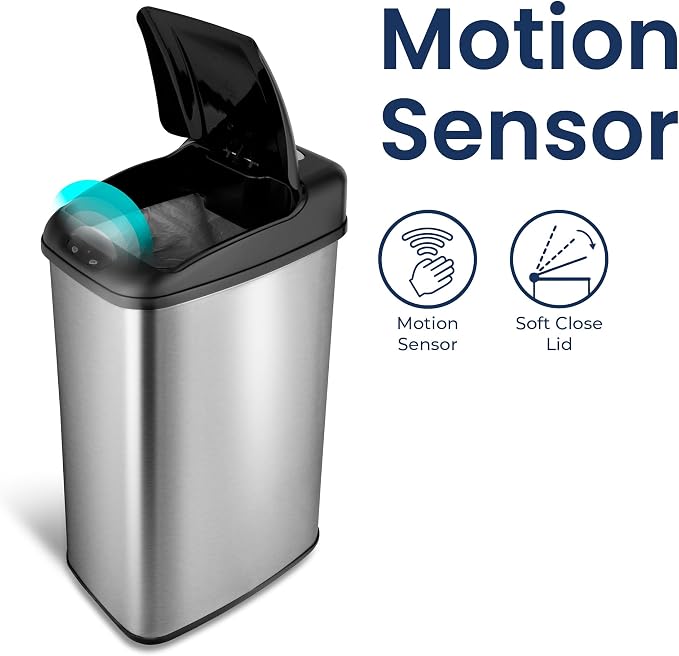 NINESTARS DZT-50-6 The Original Automatic Motion Sensor Trash Can, 13.2 Gal. / 50 L., Stainless Steel