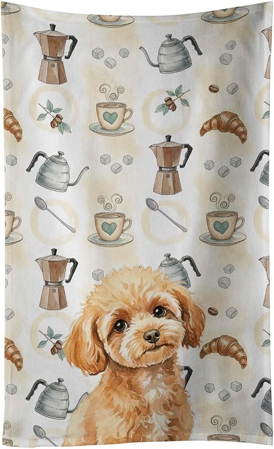 Caroline's Treasures Toy Apricot Poodle Coffee Bar Kitchen Towel Velour Plush Front and Cotton Loop Back Machine Washable
