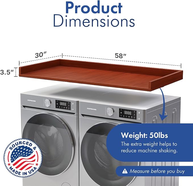 OfficeSimpli Washer Dryer Countertop, Made in USA, Non-Slip Pads, Laundry Room Wood Topper, Washer Dryer Cover for Top, Laundry Countertop, Laminate Finish (Mahogany, Extra Large (30" x 58"))