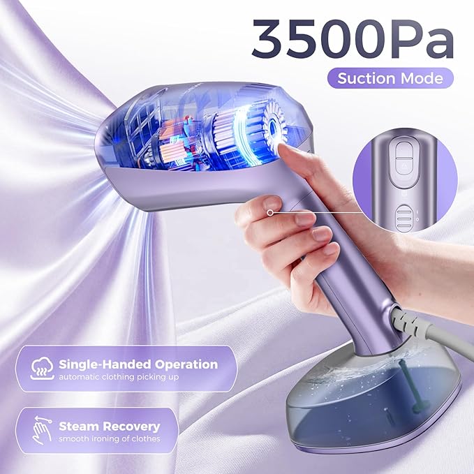 Vacuum Steamer for Clothes, 3500Pa Suction Handheld Clothes Steamer,Equipped with multiple modes，Portable Travel Steamers for Clothes, Steaming & Ironing 2 in 1，400ml Water Tank (for 110-120V)