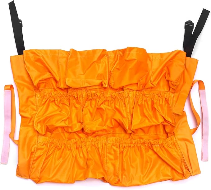 QWORK Trash Can Caddy Bag, 10 Pocket Commercial Cleaning Bag, Fit 32-50 Gallon Can, Round Trash Bag Holder, Garbage Bin Organizer, Yellow