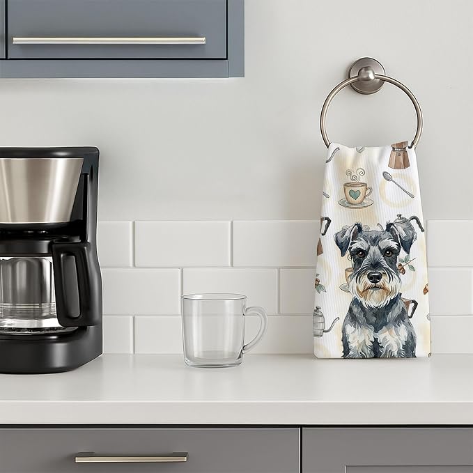 Caroline's Treasures Schnauzer Coffee Bar Kitchen Towel Velour Plush Front and Cotton Loop Back Machine Washable