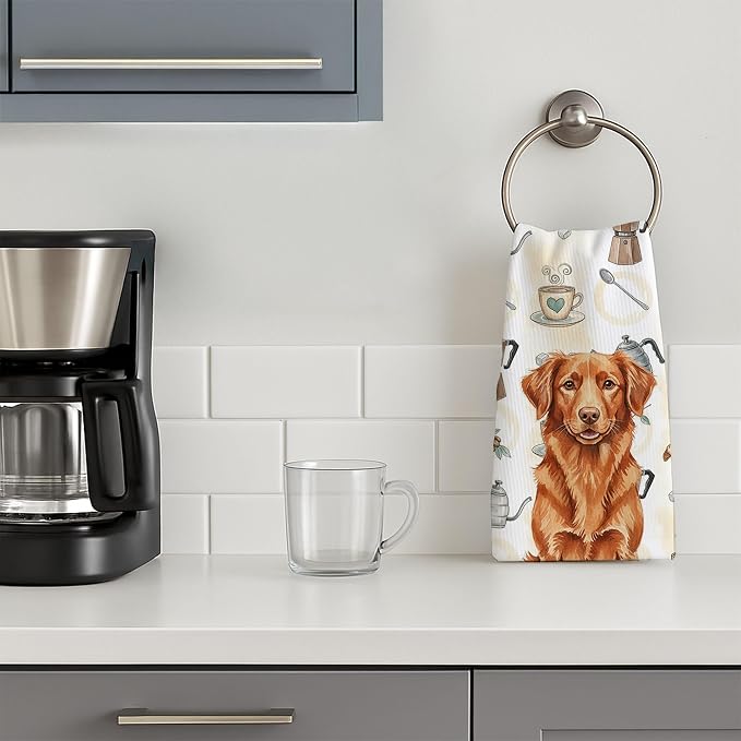 Caroline's Treasures Copper Nova Scotia Duck Tolling Retriever Coffee Bar Kitchen Towel Velour Plush Front and Cotton Loop Back Machine Washable