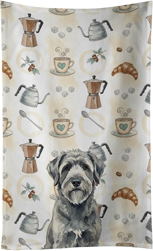Caroline's Treasures Gray Bouvier des Flandres Coffee Bar Kitchen Towel Velour Plush Front and Cotton Loop Back Machine Washable