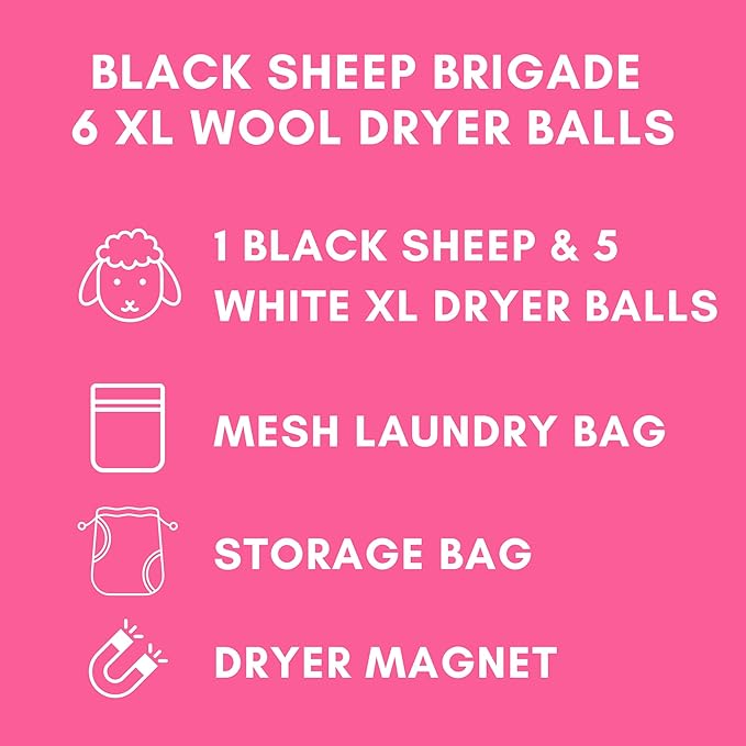 6-Pack XL Organic Wool Dryer Balls - 100% New Zealand Wool, Reuse for 1000 Loads, Fair Trade, Handmade in Nepal, Dryer Balls Laundry Reusable, Black Sheep Dryer Balls, Mesh Laundry Bag