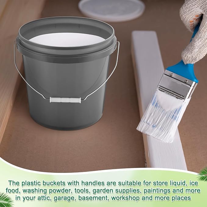 Tioncy 24 Pcs 2 Gallon Plastic Bucket with Lid Heavy Duty 2 Gallon Bucket Pail with Lid Handle for Storage Container Home Household Cleaning (Grey)
