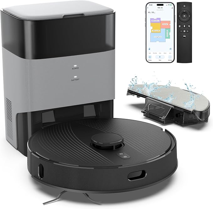 T20+ Robot Vacuum and Mop Combo Self‑Emptying with 6000Pa Suction, LiDAR Navigation, Home Mapping, 75‑Day Capacity, 180 Mins Runtime, APP&Voice&Remote, Robot Vacuum Cleaner for Hair, Floors, Carpets
