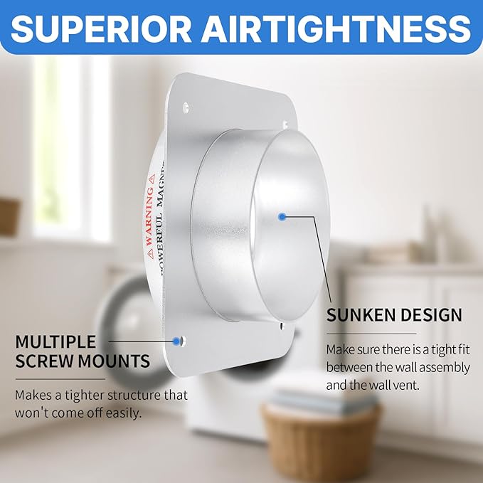 Magnetic Dryer Vent Connector Kit, DV180 Airtight Seal Coupling, Strong Magnet Quick Connection Self-Alignment Easy to Clean Included a 4ft 4" Duct & 2 Clamps