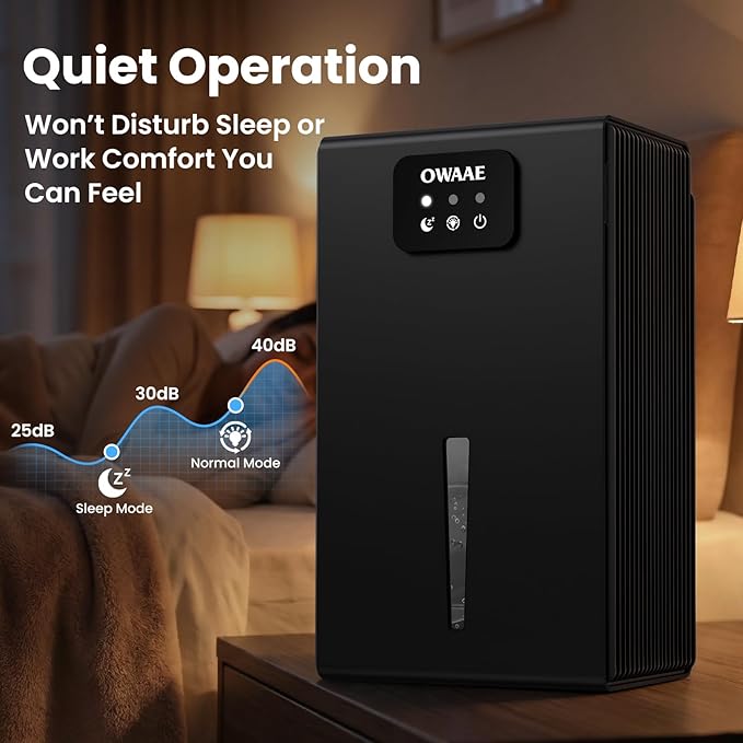 Dehumidifier, 1000 sq.ft Quiet Dehumidifiers for Home Bedroom Basement Bathroom with 95oz Water Tank, Sleep Mode Auto Shut-Off 7 Colors LED Light, Black