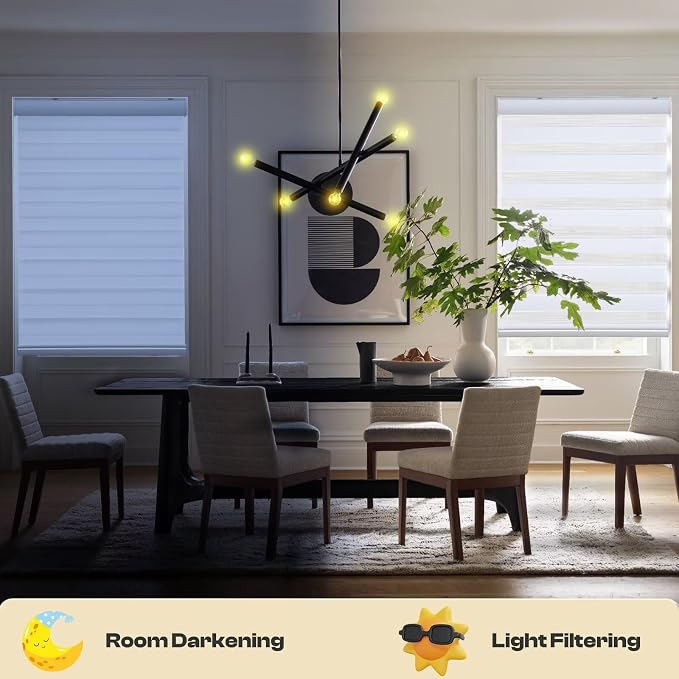 MYshade Roller Shades Zebra Blinds for Indoor Windows Cordless Day and Night Light Filtering Dual Layer Roller Window Blinds & Shades, Easy to Install, Size 24" W x 72" H, White