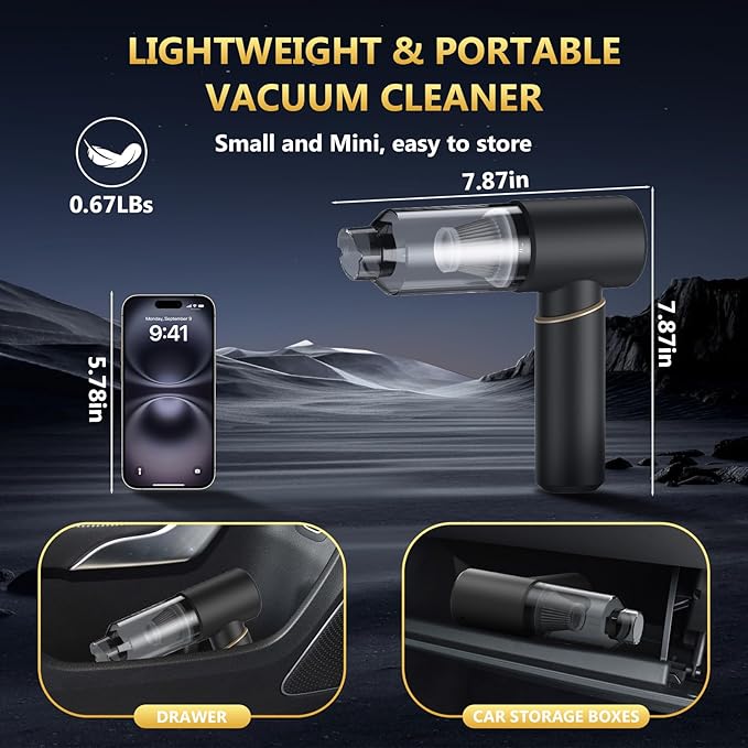 BSRCO Handheld Vacuum Cordless 4-in-1 – 12KPa Suction Car Vacuum, 30Min Runtime, 75dB Quiet, Hand Vacuum 1.25Lbs Lightweight, USB-C Charging, Washable HEPA Filter for Car, Pet Hair, Home