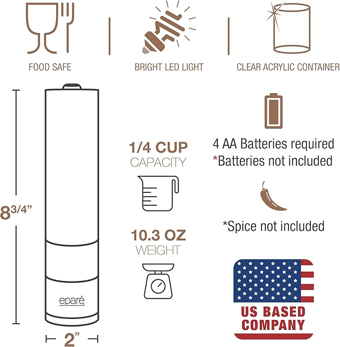 Eparé Bundle: Electric Salt or Pepper Grinder (Copper) & Reusable Swedish Kitchen Dishcloth - Battery Operated Ceramic Burr Peppermill & Stylish & Washable Cellulose Paper Towel & Sponges Alternative
