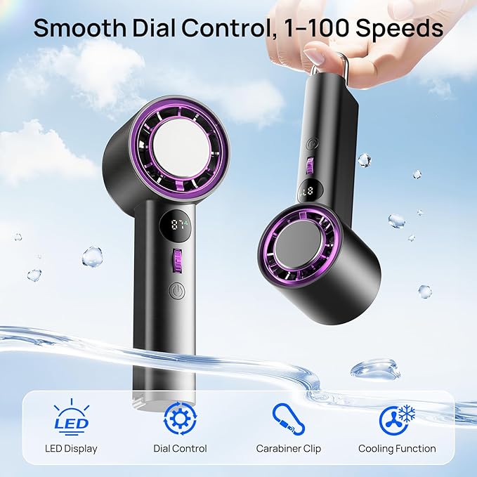 Antarctic Star Rechargeable Personal Cooling Fan with Instant Chill Function, 100-Speed Stepless Adjustment and LED Screen for Travel & Office