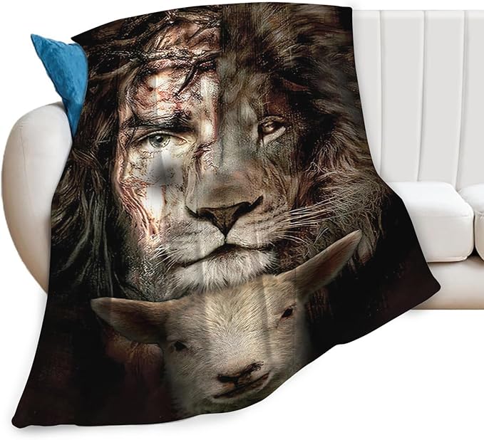 Tijuboni Jesus Lion Lamb Throw Blanket Christian Religious Gifts for Women Men Girls Boys Kids Adults Soft Flannel Fleece Blanket for Couch Sofa Bed Home Decor 40"x50"