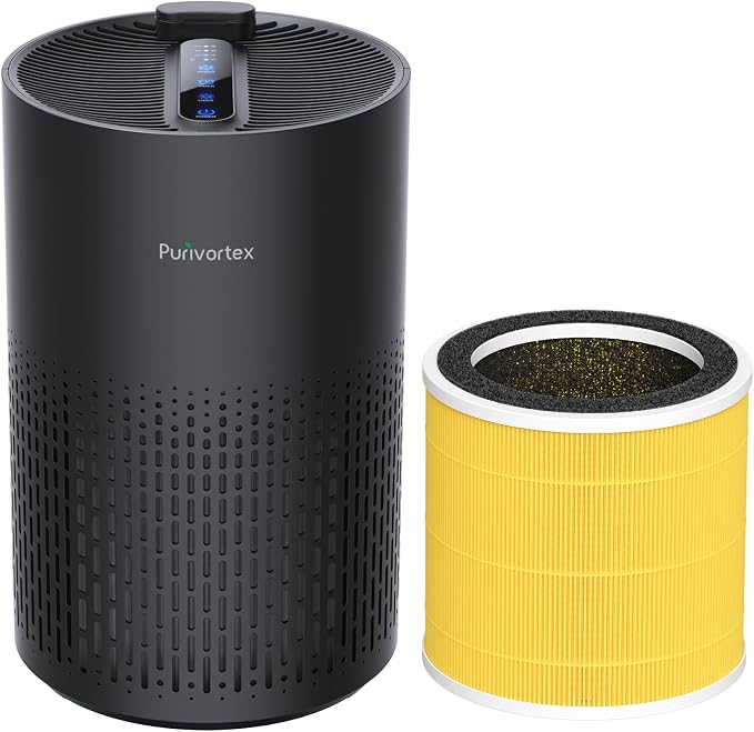 Purivortex PX500 Air Purifier with Fragrance Sponge (Black) + Pet Care HEPA Filter Bundle