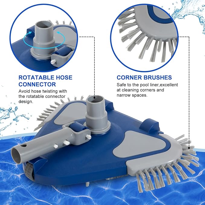 Pool Vacuum Head & 14.5'' Pool Brush Head & Pool Skimmer Net with Pole