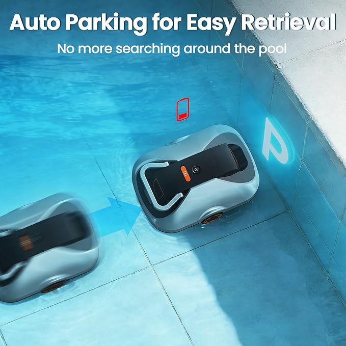 Robotic Pool Cleaner, Cordless Pool Vacuum for Above Ground & Inground Pools, 200mins Runtime Automatic Pool Vacuum Robot for Leaves & Dirt, Powerful Suction up to 2500 sq.ft, Self Parking
