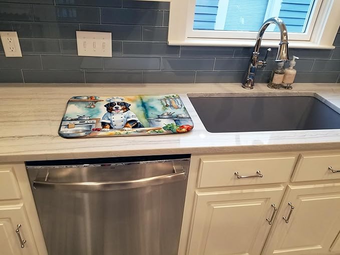 Caroline's Treasures DAC6207DDM Bernese Mountain Dog The Chef Dish Drying Mat Absorbent Dish Drying Mat Pad for Kitchen Counter Dish Drainer Mat for Countertop, 14 x 21", Multicolor