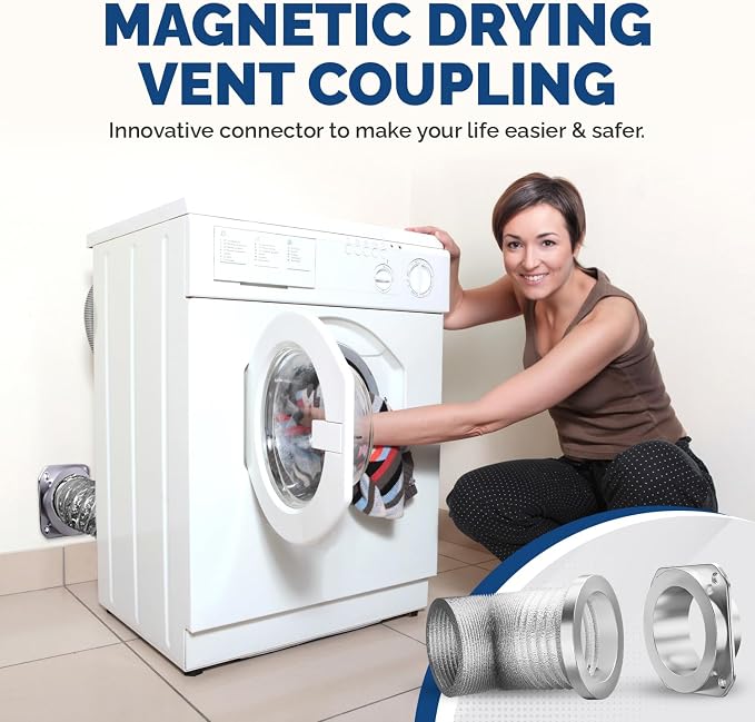 Magnetic Dryer Vent Coupling DV180 - Airtight Seal, Quick-Connect & Easy Clean, Strong Magnet Self-Alignment, Includes 4" Duct and two Clamps