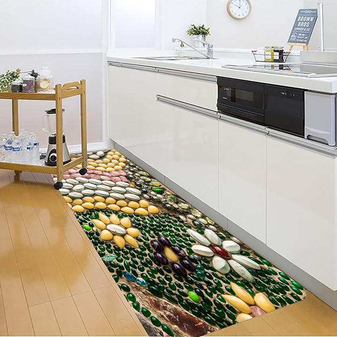 WODEJIA Non Slip Bath Rugs Sponge Foam for Bathroom,Flannel Mat Rug for Living Room, Absorbent MatS for Forlaundry Room and Kitchen,Colored Pebbles Welcome Mat 47x18 Inches