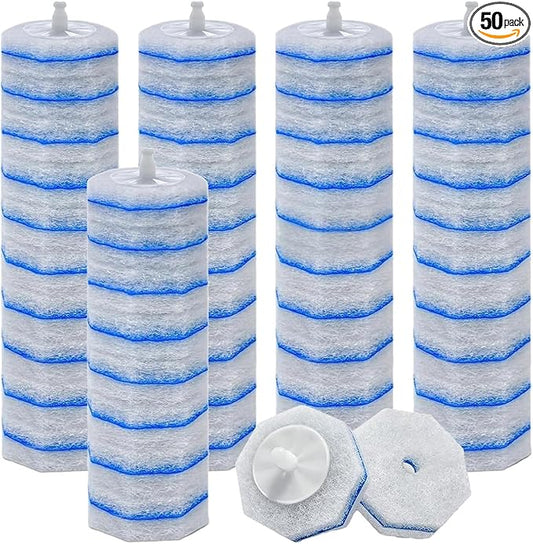 50-Pack Toilet Brush Refill Pads, Compatible with Clorox Toilet Brush Handles - Disposable Toilet Cleaning Pads - Deep Cleaning Sponge Heads (Handle Not Included)