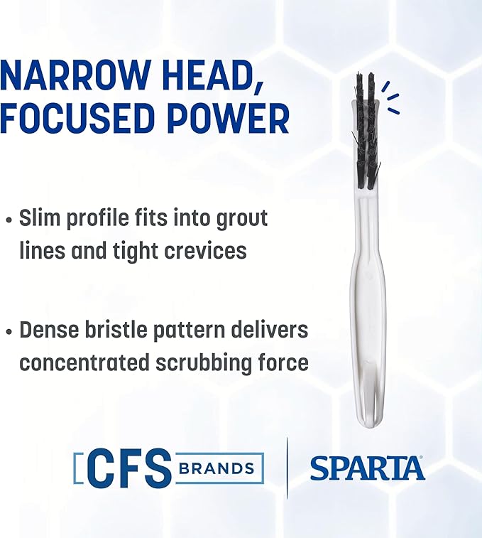 SPARTA Flo-Pac Grout Brush Detail Crevice Brush, Firm Chemical-Resistant Nylon Bristles with Angled Ergonomic Handle, Hanging Holes for Tile, Grout, Corners, Boxes, 8 Inches, White (Pack of 24)
