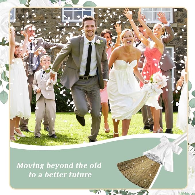 Wedding Brooms for Jumping Ceremony,White Whisk Broom Wedding Broom with White Ribbon and Faux Pearls,Whisk Broom Jumping The Brooms for Wedding DIY Wedding Ceremony Crafts