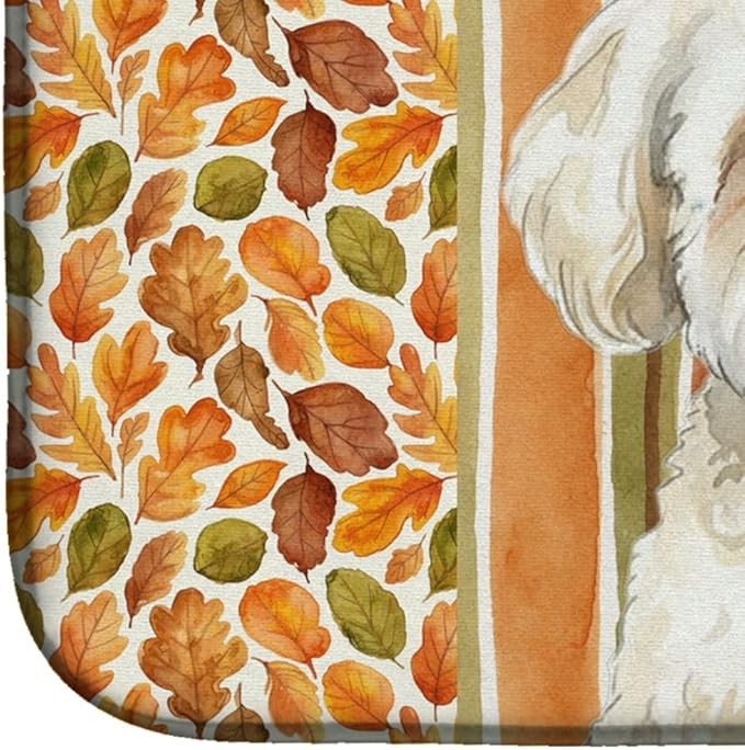 Caroline's Treasures White and Cream Bichon Frise Heirloom Fall Dish Drying Mat Absorbent Dish Drying Mat Pad for Kitchen Counter Dish Drainer Mat for Countertop, 14 x 21", Multicolor