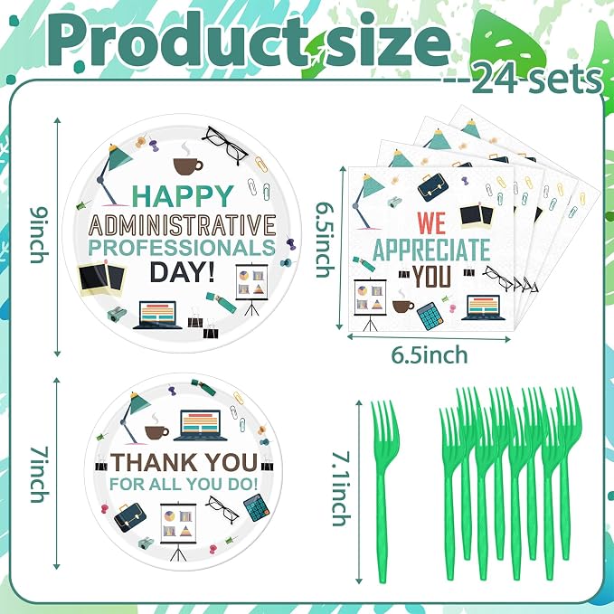 Remerry 96 Pcs Happy Administration Professionals Day Party Supplies We Appreciate You Tableware Disposable Thank You Employee Staff Paper Plates Napkins Forks for Party Decoration