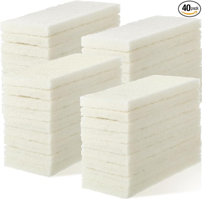 40 Pieces Non Scratch Scrubbing Pad Reusable Kitchen White Dish Scrubber Scouring Sponge Pads Multi Purpose for Kitchen Household Cleaning Supplies, 10 x 4 Inch