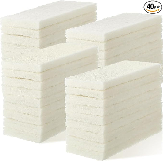 40 Pieces Non Scratch Scrubbing Pad Reusable Kitchen White Dish Scrubber Scouring Sponge Pads Multi Purpose for Kitchen Household Cleaning Supplies, 10 x 4 Inch
