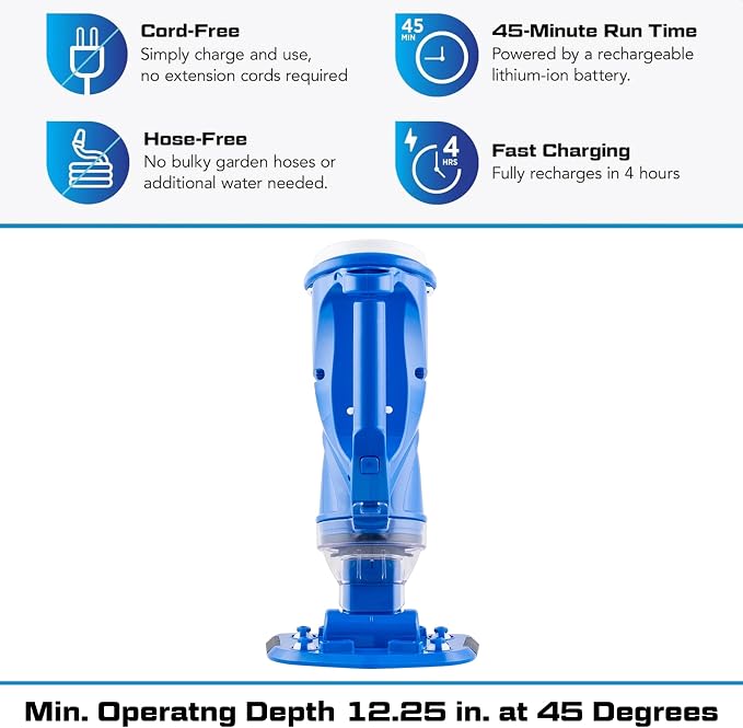 POOL BLASTER Catfish Gen 2 Cordless Pool Vacuum with Genuine Microfilter Bag, Rechargeable Handheld Spa and Hot Tub Cleaner for Small Above Ground Pools, Strong Suction and 45 Minute Runtime