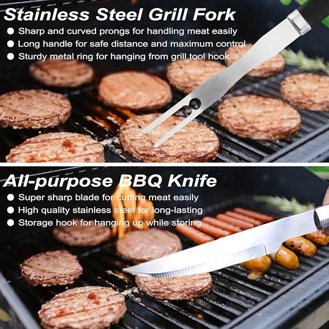 POLIGO 22 PCS BBQ Grill Accessories Set in Aluminum Case Bundle with 2 Different Types Safe Grill Brush and Scraper for All Barbecue Grills - Ideal Birthday Christmas BBQ Set Gifts for Men Dad