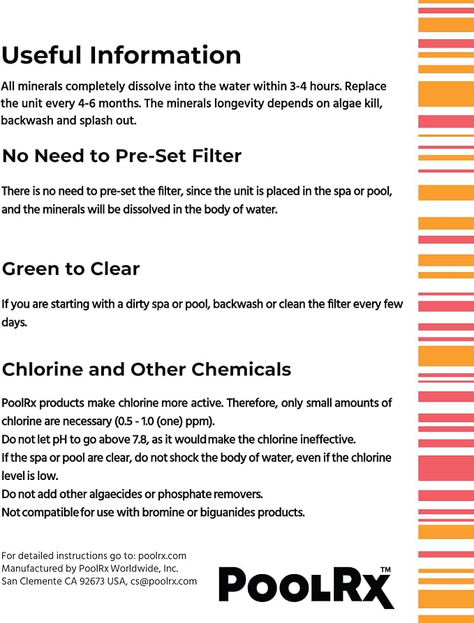 PoolRx+ Mineral Algaecide 4-Unit Pack, up to 6-Month Algae Control, for 2.5K-5K gallons, Red & White, New Formula with Silver.