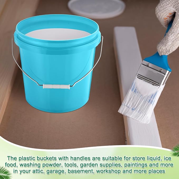 Tioncy 10 Pcs 2 Gallon Plastic Bucket with Lid Heavy Duty 2 Gallon Bucket Pail with Lid Handle for Storage Container Home Household Cleaning (Light Blue)
