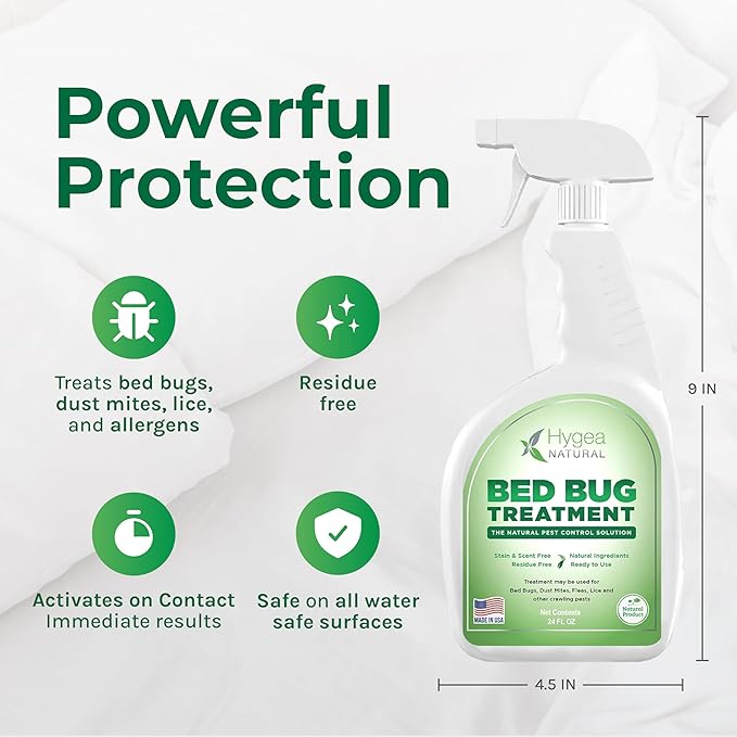 Hygea Natural Lice, Mite, and Bed Bug Killer Natural Spray - Child & Pet Friendly - Immediate Results - Stain & Odor Free (24 Ounce)