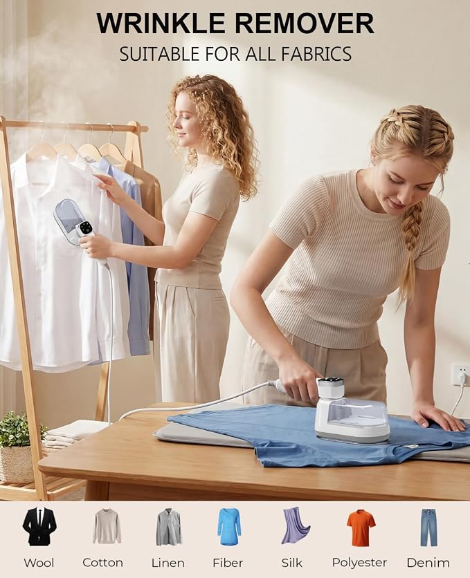 Portable Steamer for Clothes, 1200W 20s Fast Heat Travel Clothes Steamer, 2-in-1 Dry & Wet Foldable Steamer Iron with LCD Screen & 4 Steam Modes, 160ml Water Tank, 120V Wrinkle Remover