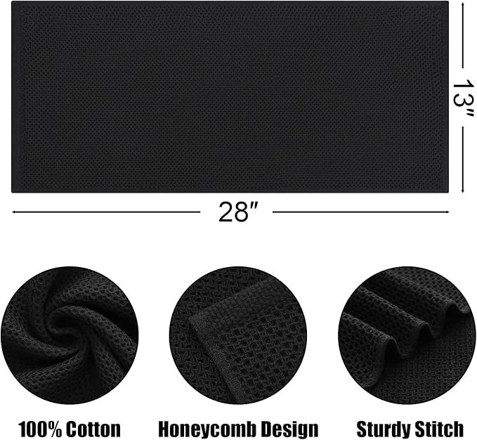 Kitinjoy 100% Cotton Waffle Weave Kitchen Hand Towels (13 X 28 Inches, Black), 6-Pack Super Soft and Absorbent Dish Towel for Drying Dishes