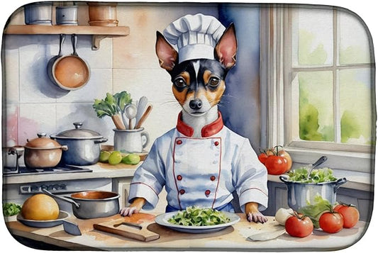 Caroline's Treasures DAC6313DDM Rat Terrier The Chef Dish Drying Mat Absorbent Dish Drying Mat Pad for Kitchen Counter Dish Drainer Mat for Countertop, 14 x 21", Multicolor