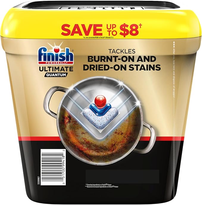 Finish Ultimate Quantum Dishwasher Pods, New & Improved Formula, Dishwasher Detergent Dish Soap, Removes Burnt-On & Dried-On Stain, Degreasing & Scrubbing Power, Fresh Scent, 70 Count