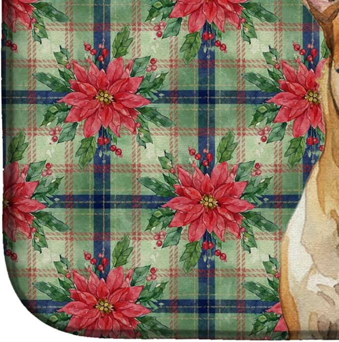 Caroline's Treasures Miniature Bull Terrier Christmas PoinsettIas Dish Drying Mat Absorbent Dish Drying Mat Pad for Kitchen Counter Dish Drainer Mat for Countertop, 14 x 21", Multicolor